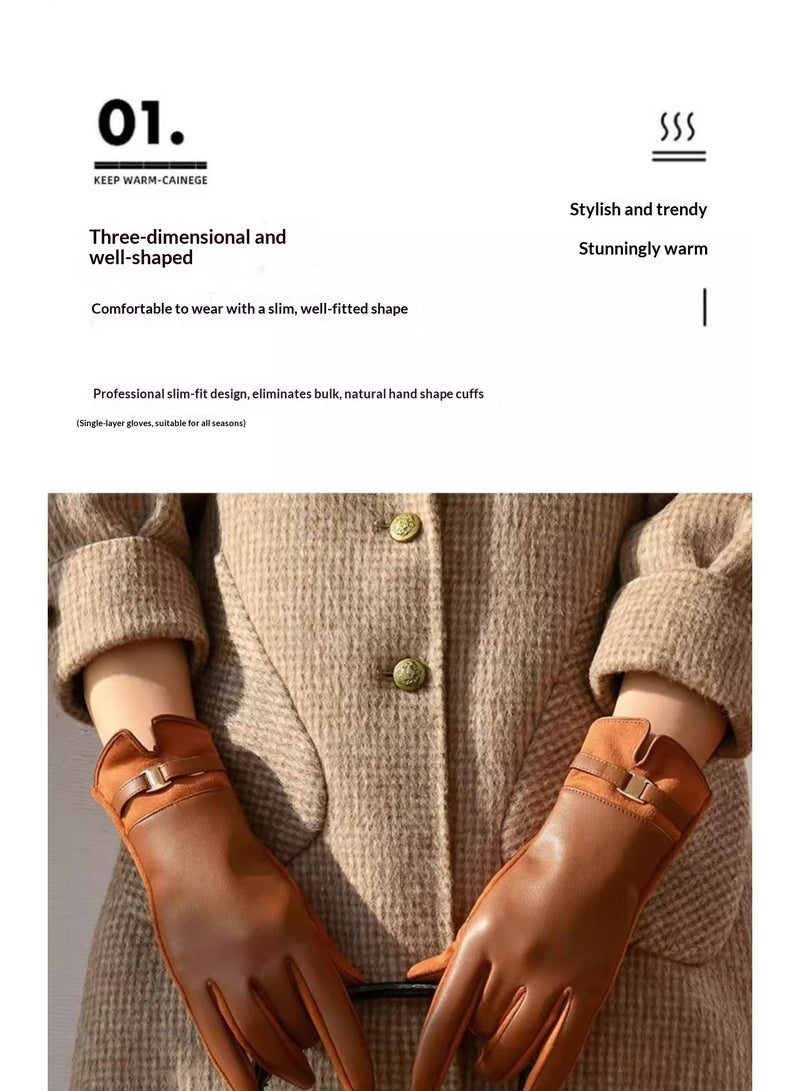 قفازات نسائية شتوية سميكة دافئة قفازات ركوب الدراجات (بني) - Image 2