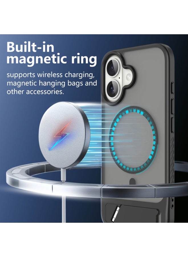Astralxipher Strong Magnetic Shockproof iPhone 16 Case - Frosted Black Semi-Transparent Back | Hidden Stand (Horizontal/Vertical) + Anti-Slip Grip |（black） - Image 2
