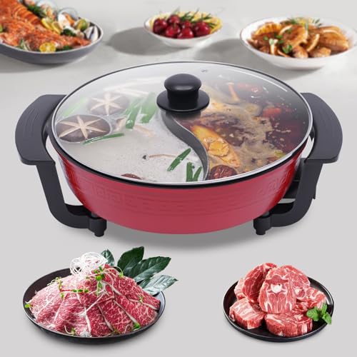 Delavala Electric Hot Pot 5 litres 1300 W Double Shabu Shabu Pot Non-Stick with S Shape Divider and Glass Lid Multifunctional Cooker,Mandarin Duck Pot,Multi-Function Twin Hot Pot - Image 2