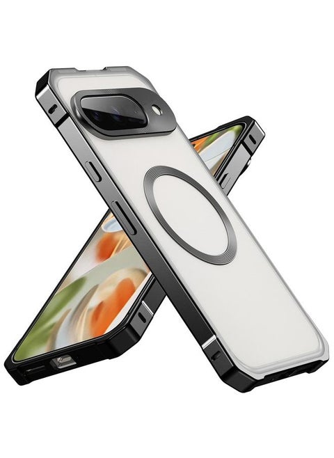 Case For Google Pixel 9 Irregular Alloy Frame Fosted Translucent MagSafe Phone Case