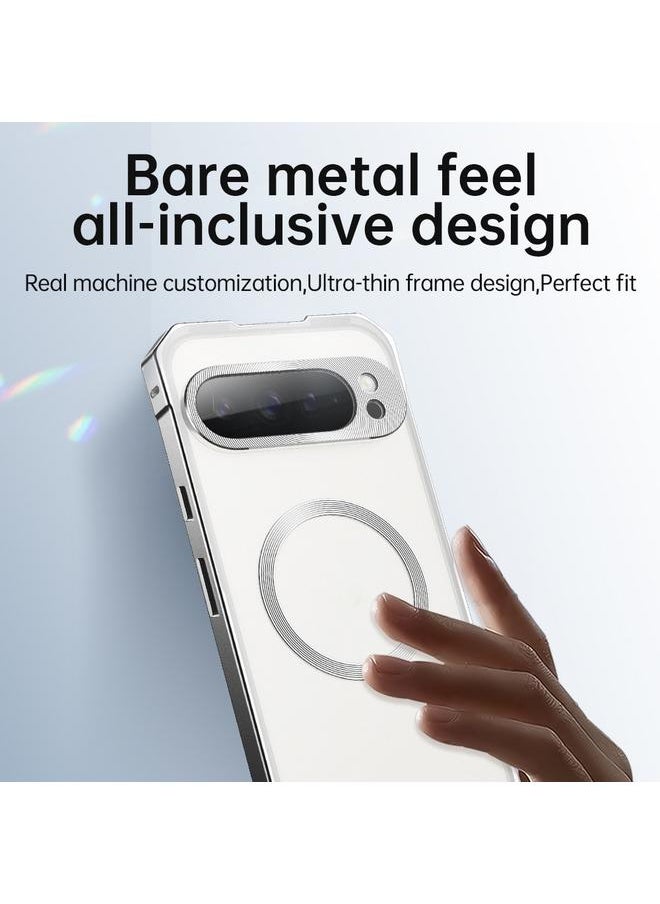 Case For Google Pixel 9 Irregular Alloy Frame Fosted Translucent MagSafe Phone Case