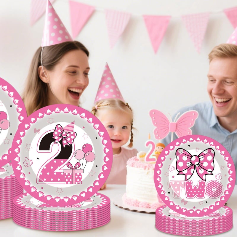 iPartyGo Oh Twodles Party Decorations - 96 Pcs Pink Cartoon Mouse Disposable Paper Dessert Plates Napkins Forks Tableware Set 2nd Birthday Supplies Favors for 2 Years Old Kids Girls Serves 24 Guests - Image 5