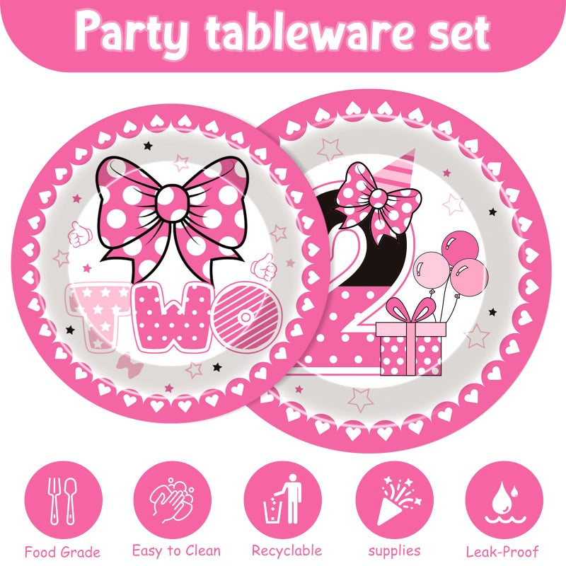 iPartyGo Oh Twodles Party Decorations - 96 Pcs Pink Cartoon Mouse Disposable Paper Dessert Plates Napkins Forks Tableware Set 2nd Birthday Supplies Favors for 2 Years Old Kids Girls Serves 24 Guests - Image 3