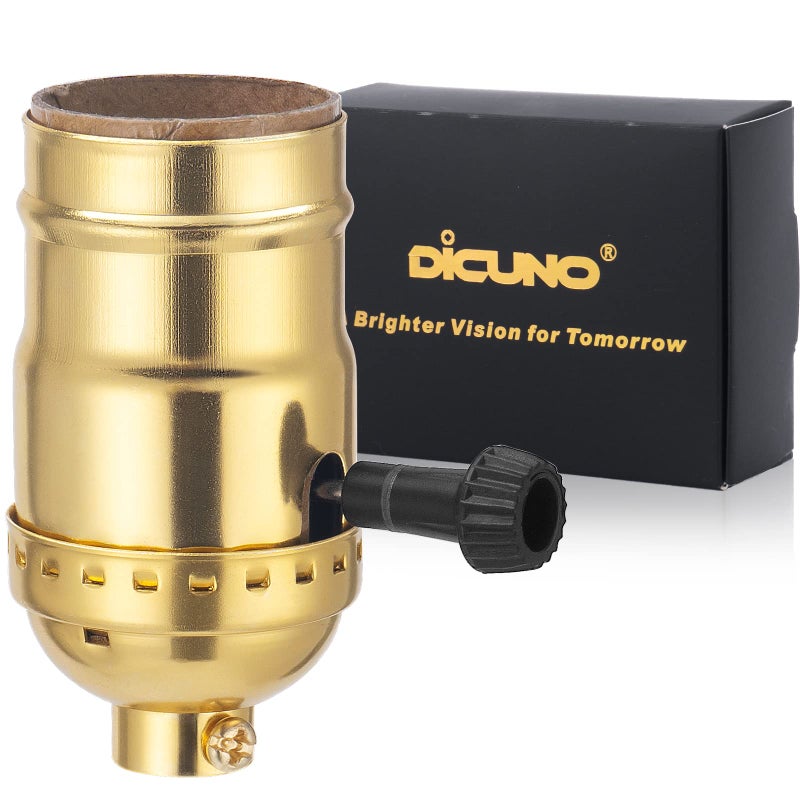 DiCUNO UL Listed 3-Way Lamp Socket Replacement, E26 Standard Threaded Base Light Socket, Turn Switch Knob for Low-Medium-High Light Settings, DIY Project, Table, Floor Lamp Repair Kit, 1-Pack, (Gold) - Image 1