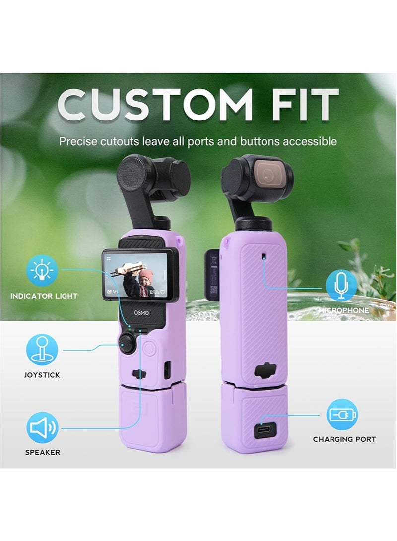 Apustim Accessory Kit For DJI Osmo Pocket 3，Including a Soft Silicone Protective Case，a Three In One Lanyard，Two Sets Of Screen Lens Protectors，And a Grip Protector （Purple） - Image 4