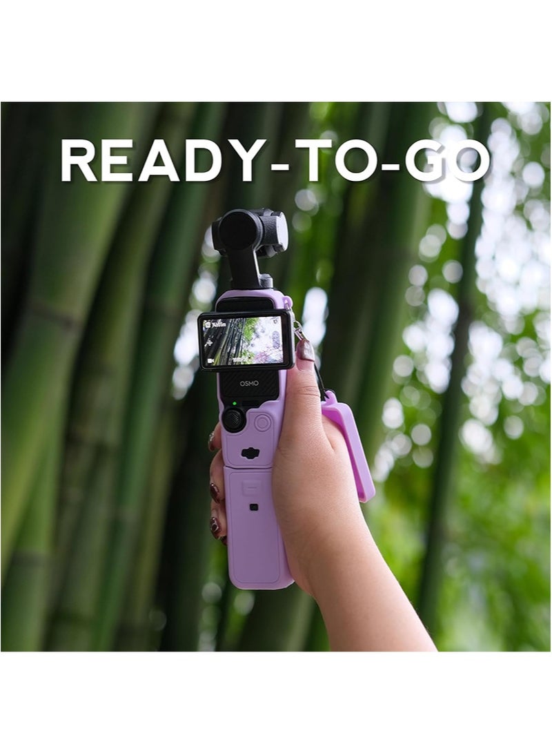 Apustim Accessory Kit For DJI Osmo Pocket 3，Including a Soft Silicone Protective Case，a Three In One Lanyard，Two Sets Of Screen Lens Protectors，And a Grip Protector （Purple） - Image 3