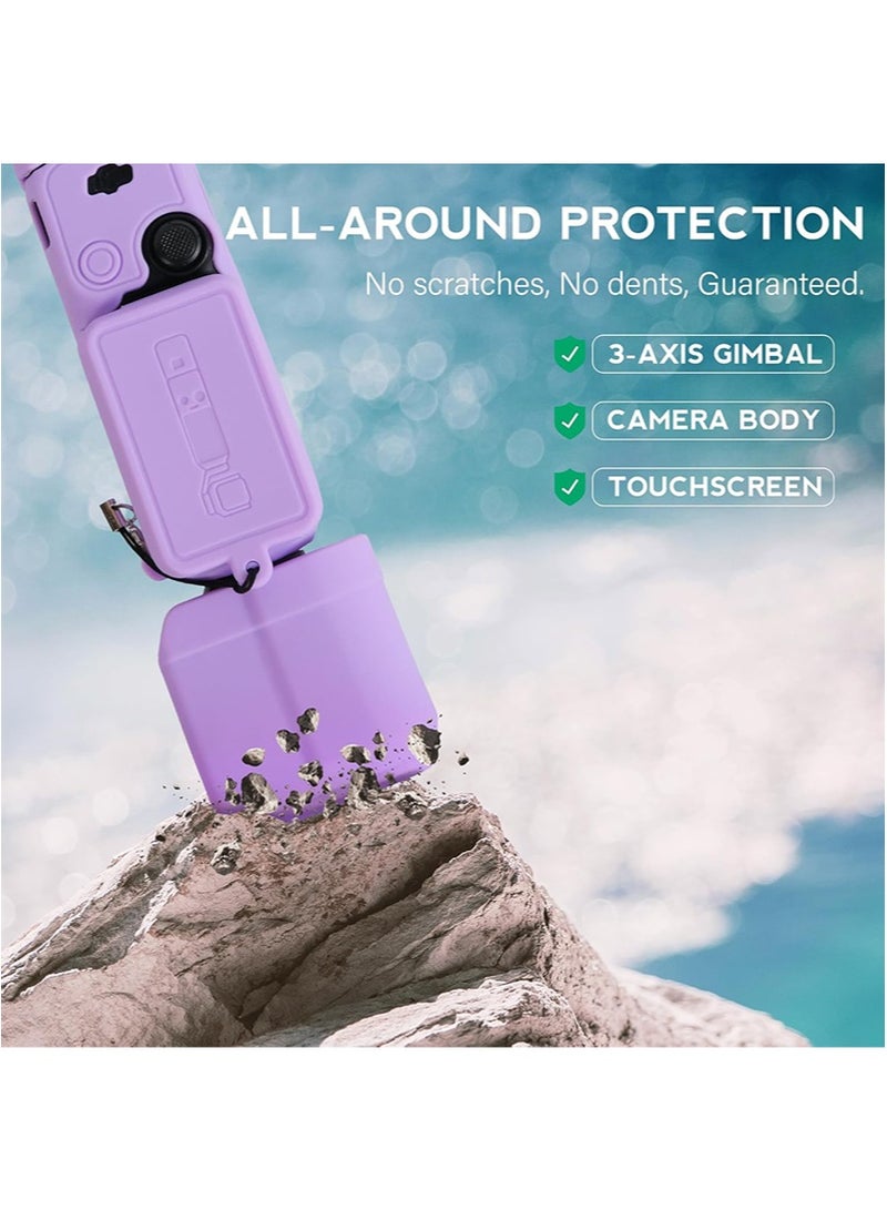 Apustim Accessory Kit For DJI Osmo Pocket 3，Including a Soft Silicone Protective Case，a Three In One Lanyard，Two Sets Of Screen Lens Protectors，And a Grip Protector （Purple） - Image 5