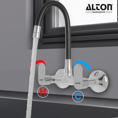 ALTON AXN9471 Brass Sink Mixer with Flexible Swivel Spout, Black & Chrome Finish (Single Flow) - Image 4