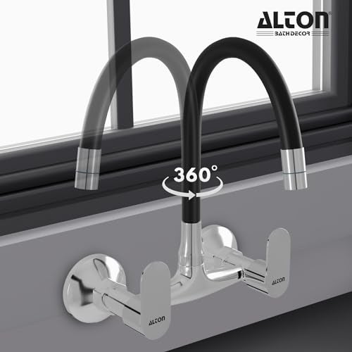 ALTON AXN9471 Brass Sink Mixer with Flexible Swivel Spout, Black & Chrome Finish (Single Flow) - Image 5
