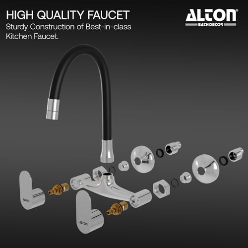 ALTON AXN9471 Brass Sink Mixer with Flexible Swivel Spout, Black & Chrome Finish (Single Flow) - Image 3
