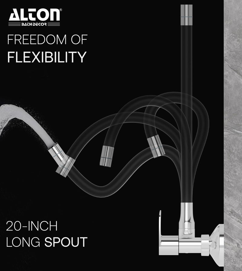 ALTON AXN9471 Brass Sink Mixer with Flexible Swivel Spout, Black & Chrome Finish (Single Flow) - Image 2