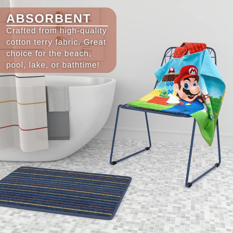 Franco Franco Super Mario Kids Beach/Pool/Bath/Camping Hooded Towel Poncho 24" X 22", Absorbent Cotton Cover up, (Official Nintendo Product), Large, Super Mario  - Image 4