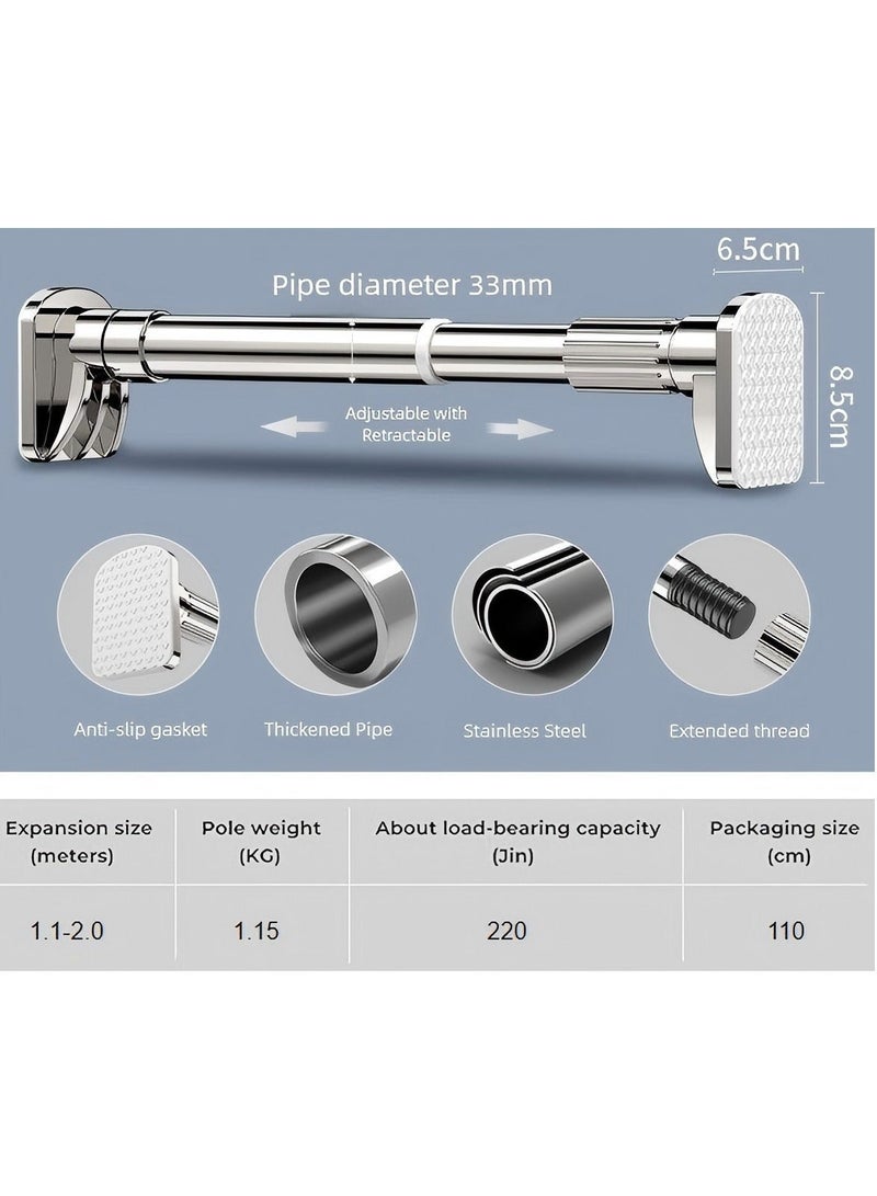 Nakhl 【Larger Base Tension Rod】 Non-Slip Adjustable Tension Pole(110-200cm),No Drilling, 304 Stainless Steel,for Shower Curtains,Window Curtains,Clothing Storage,Balcony Drying - Image 4