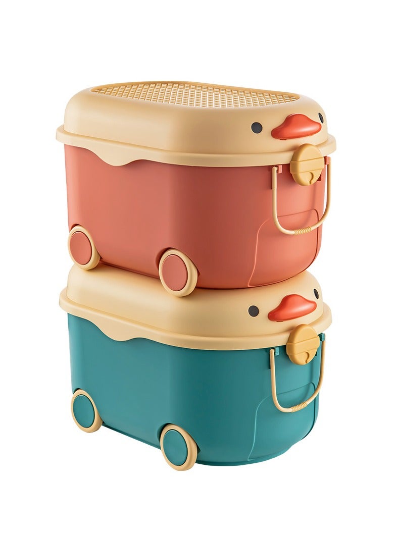 2 قطعة لعبة تخزين مربع ، لعبة تخزين الرف ، ملابس الأطفال تخزين مربع ، مع عجلات ومقبض لتخزين الملابس ولعب الأطفال والمواد الغذائية ( الأزرق + الوردي ) - Image 1