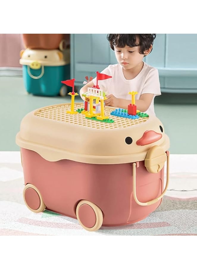 2 قطعة لعبة تخزين مربع ، لعبة تخزين الرف ، ملابس الأطفال تخزين مربع ، مع عجلات ومقبض لتخزين الملابس ولعب الأطفال والمواد الغذائية ( الأزرق + الوردي ) - Image 2