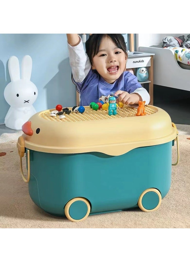 2 قطعة لعبة تخزين مربع ، لعبة تخزين الرف ، ملابس الأطفال تخزين مربع ، مع عجلات ومقبض لتخزين الملابس ولعب الأطفال والمواد الغذائية ( الأزرق + الوردي ) - Image 3