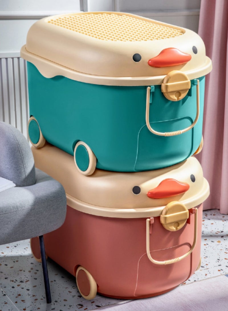 2 قطعة لعبة تخزين مربع ، لعبة تخزين الرف ، ملابس الأطفال تخزين مربع ، مع عجلات ومقبض لتخزين الملابس ولعب الأطفال والمواد الغذائية ( الأزرق + الوردي ) - Image 4