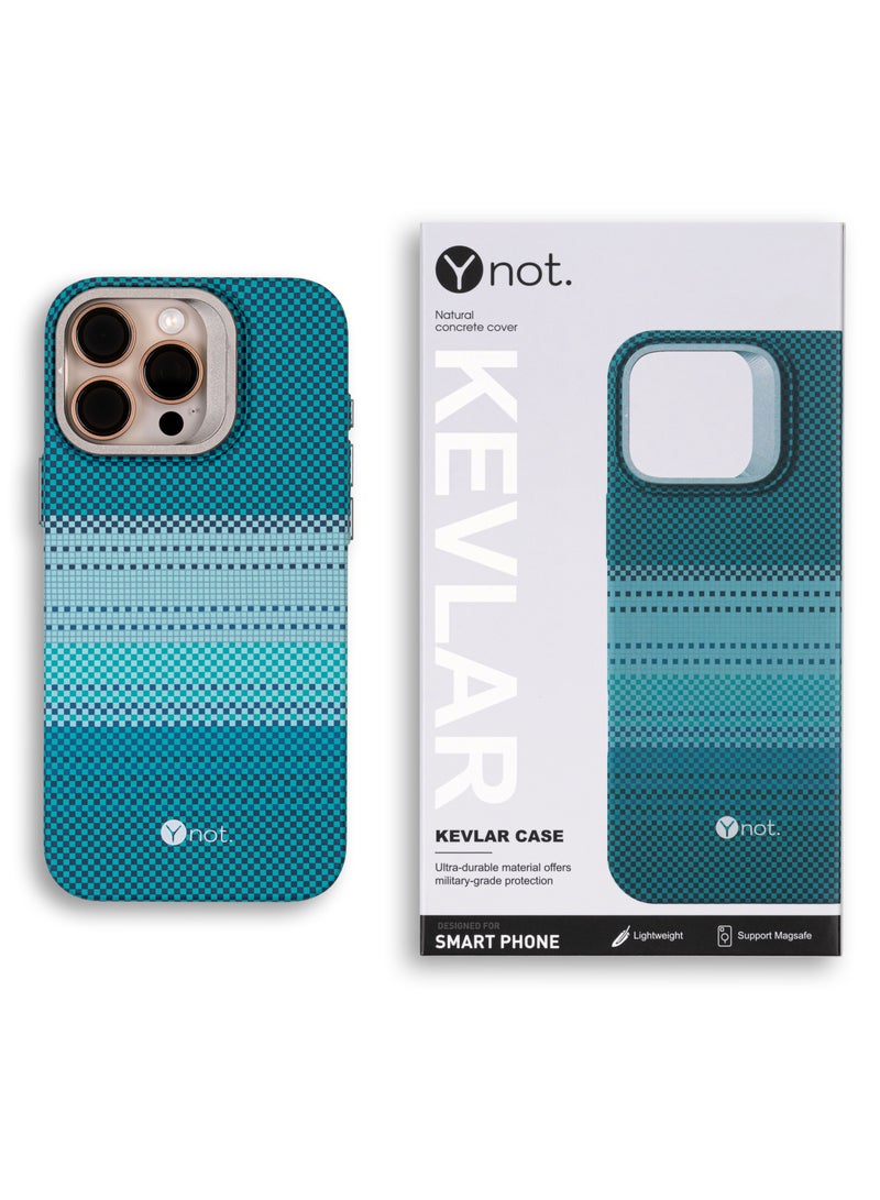 YNOT MagSafe Carbon Fiber Kevlar Protective Case with Camera Holder for iPhone 15 Pro Max - Greenish blue - Image 2