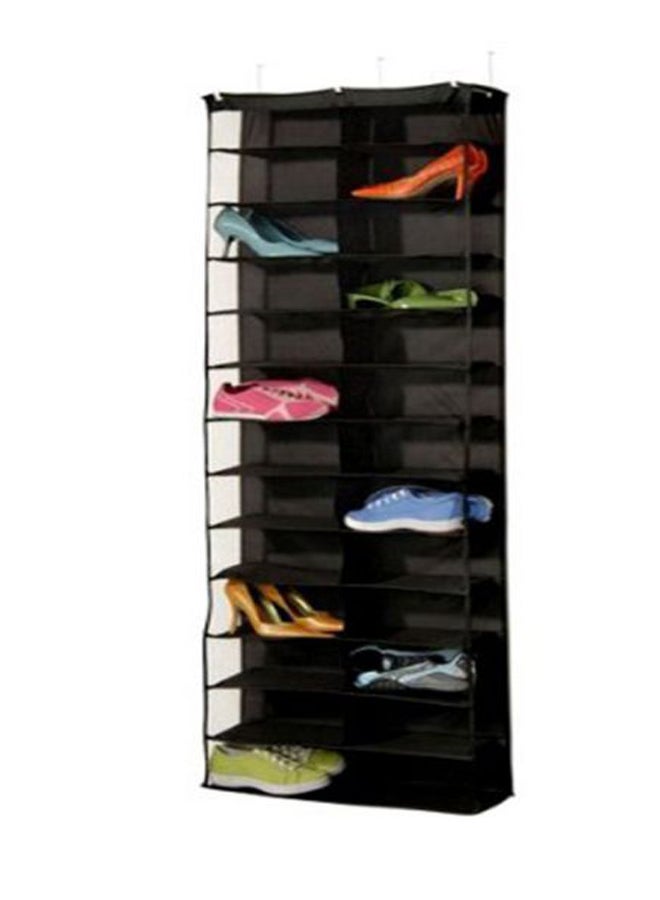 Loquat Folding Door Closet 26 Pocket Hanging Shoe Rack With 3 Hooks Black - Image 1