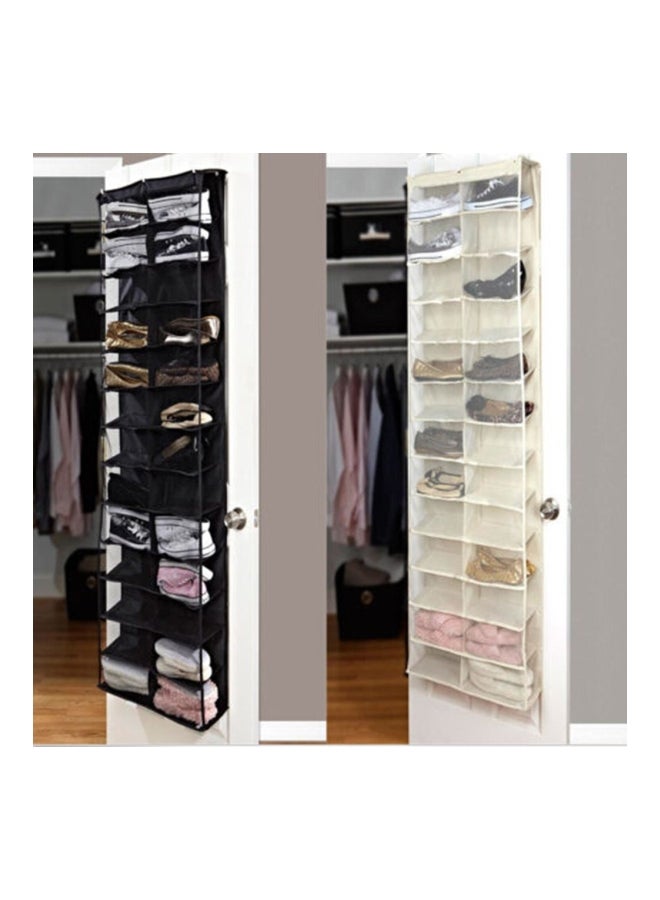 Loquat Folding Door Closet 26 Pocket Hanging Shoe Rack With 3 Hooks Black - Image 2