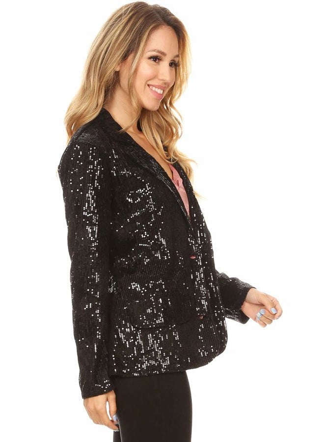 Anna-Kaci Women's Evening Sparkle Sequins Open Front Long Sleeve Blazer Jacket,Black,Medium - Image 4