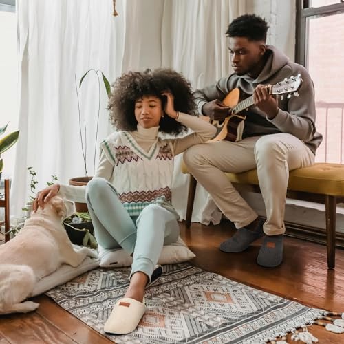 ATHMILE House Slippers for Women Men Indoor Barefoot Slippers Socks Furry Slip on House Shoes Cozy Comfy for Home Bedroom Travel Yoga Women 56 Beige Leopard - Image 3