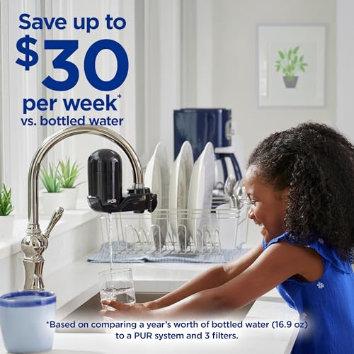 PUR PLUS Vertical Faucet Mount Water Filtration System, Lead-Reducing Filter, Great-Tasting Water, Easy Install, Lasts 100 Gallons, Compatible with Sinks with External Aerators, Stainless Steel - Image 3