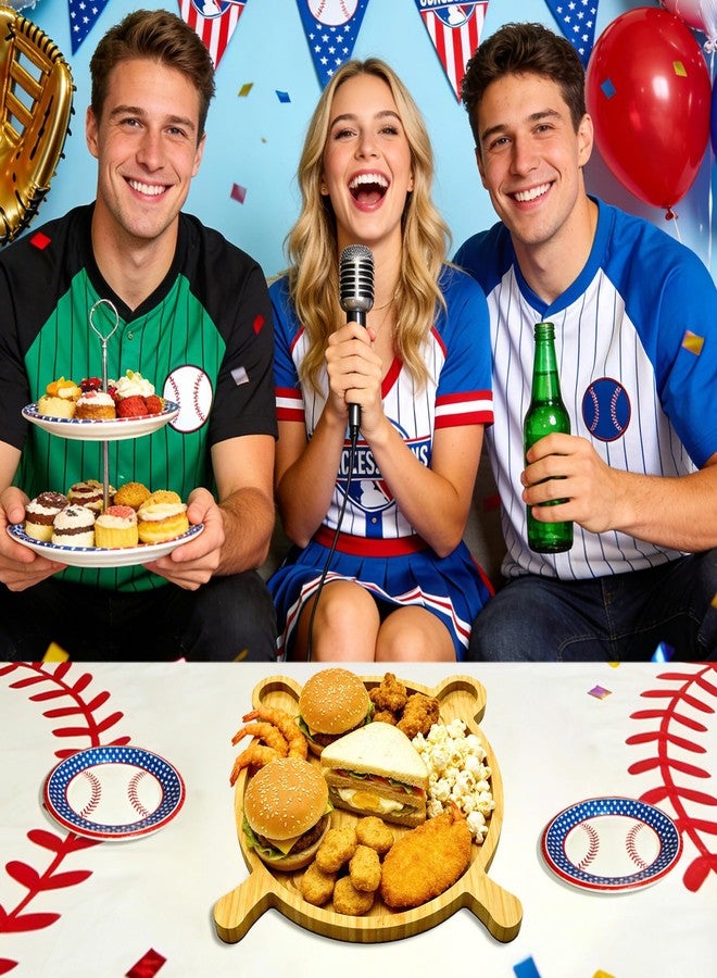 Barri Design Charcuterie Board Platter Wooden Baseball Theme Birthday Party Supplies Decoration Food Tray Bamboo Decorative Serving Platter Game Sports Lovers Gift Baseball Party Plate for Dessert Snack - Image 4