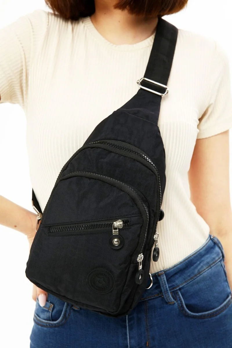 Avca Unisex Black Crinkle Cross Strap Waist Shoulder Bag