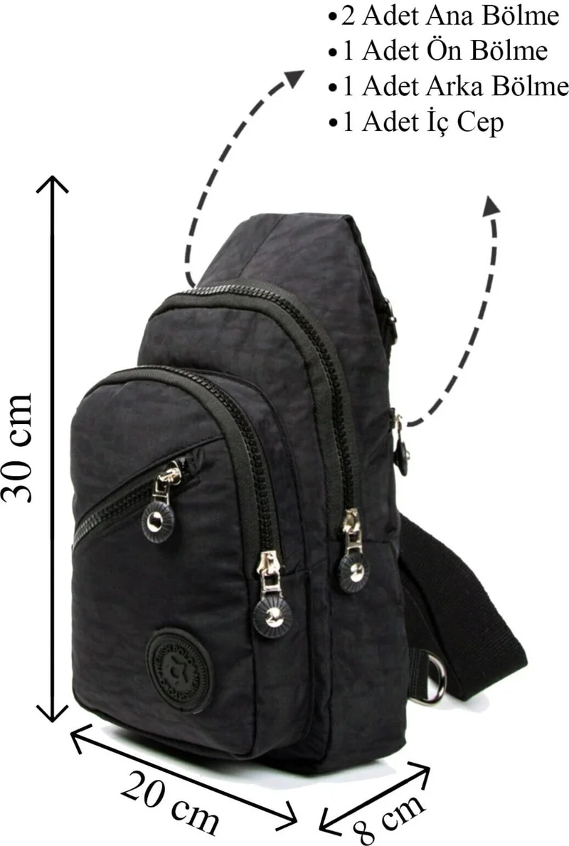 Avca Unisex Black Crinkle Cross Strap Waist Shoulder Bag
