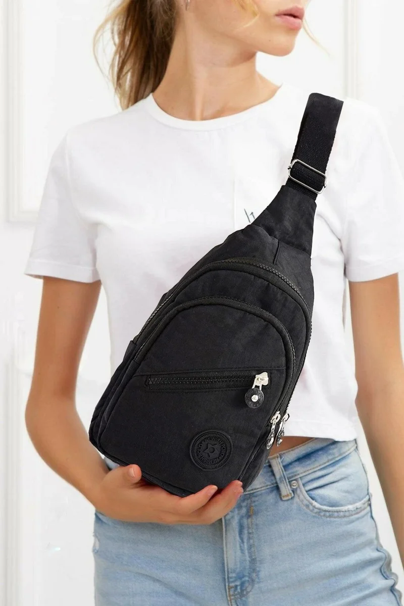 Avca Unisex Black Crinkle Cross Strap Waist Shoulder Bag
