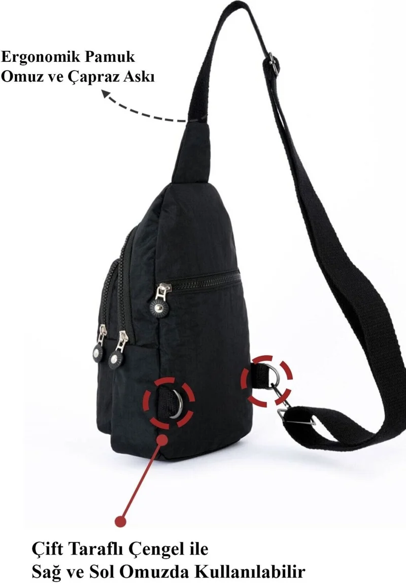 Avca Unisex Black Crinkle Cross Strap Waist Shoulder Bag