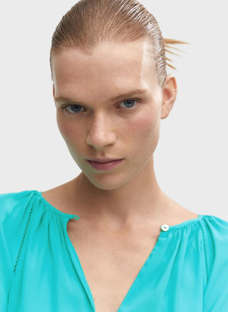 MANGO Puff Sleeve Cut Out Top