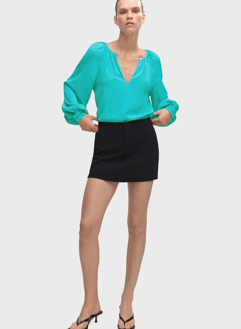 MANGO Puff Sleeve Cut Out Top