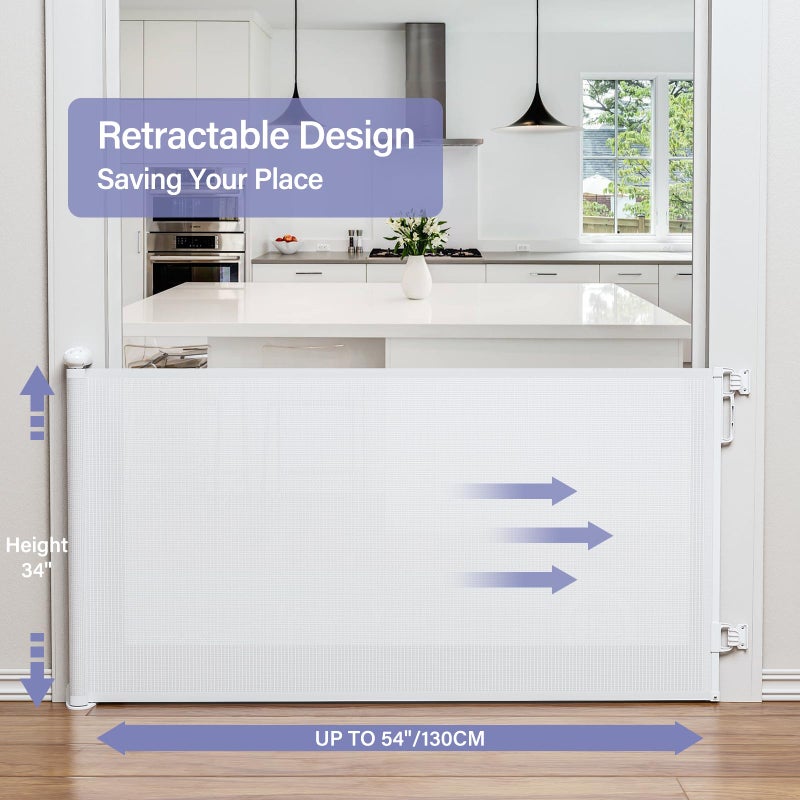 PRObebi Retractable Dog Gate for The House Extends to 54" Wide 34" Tall, Gates for Baby Indoor, Stair Gate for Outdoor, Staris, Hallways, Doorways, Deck, Porch, Need Drilling - Image 3