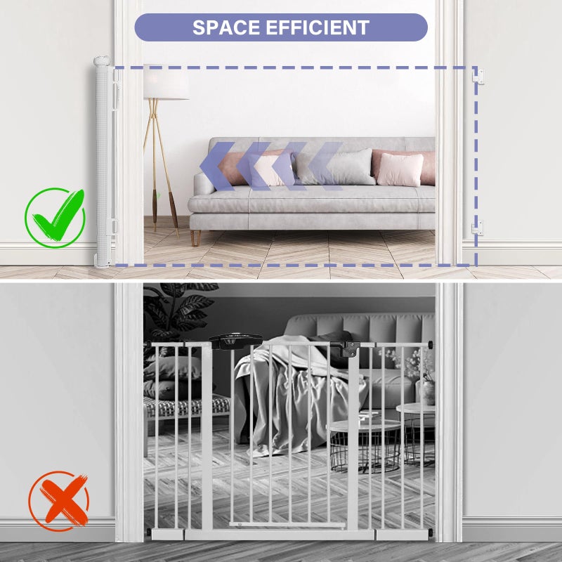 PRObebi Retractable Dog Gate for The House Extends to 54" Wide 34" Tall, Gates for Baby Indoor, Stair Gate for Outdoor, Staris, Hallways, Doorways, Deck, Porch, Need Drilling - Image 4