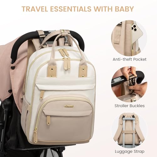 LOVEVOOK Diaper Bag Backpack, Baby Bag with Changing Pad, Large Diaper Backpack Boy Girl, Waterproof Baby Registry Bag for Mom Dad with Stroller Buckles, Beige-khaki - Image 4