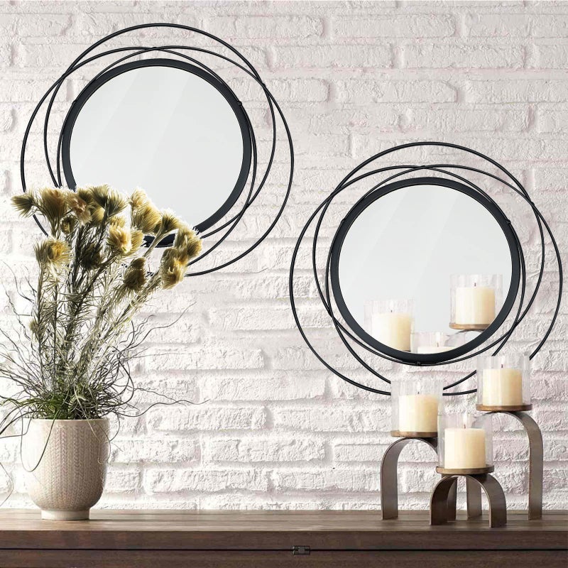 Cityelf 2 Set 157 Black Circle Mirrors Wall Decor Iron Frame Mirrors Wall Art Round Mirrors Home Decor Hanging Mirrors for Living RoomBedroomBathroomEntryway Medium Size 157 inchCircles 