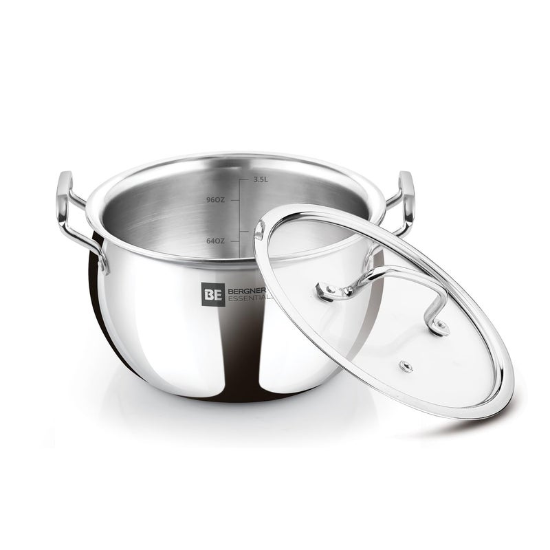 Bergner BE Essentials TriPly Stainless Steel 18 cm (3.2 L) Rice Handi with Glass Lid, Medium Size Rice Handi, Even Heat Distribution, Non-Toxic, Healthy, Less Oil Use - Induction and Gas Stove Ready - Image 2