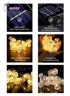 WAOKN Crystal Ball LED Light String, Solar Atmosphere Light, Warm White Light, 6.5m 30 Lights  - Image 2