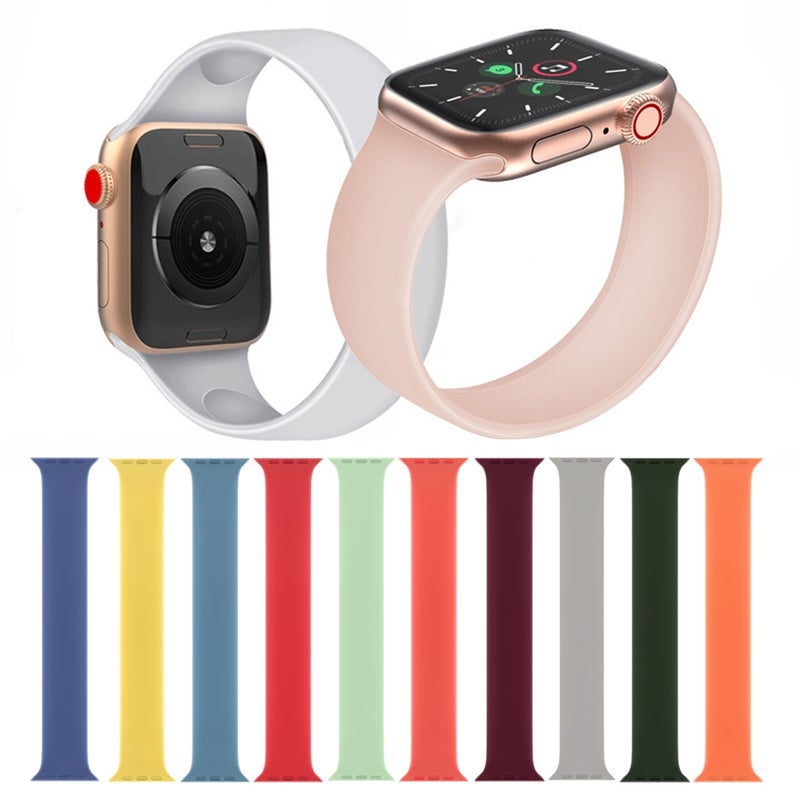 For Apple Watch Series 9&8&7 41mm / SE 3&SE 2&6&SE&5&4 40mm / 3&2&1 38mm Solid Color Elastic Silicone Watch Band, Size:M 143mm(White)
