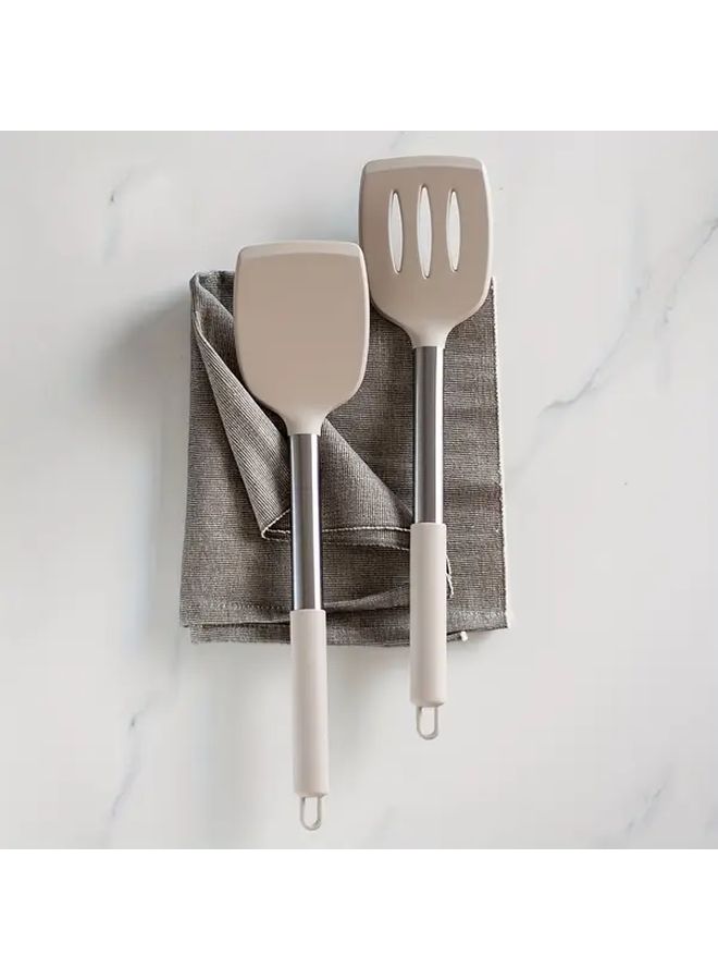 2pcs Silicone Solid Spatula and Slotted Turner Set Non Stick Cooking Pancake Flipper Kitchen Utensils Apartment College Dorm Essentials Pink - Image 2