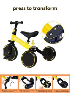 Good Boy 3-in-1 Convertible Balance Bike & Toddler Trike for 1-4 Years | Adjustable Seat, Indoor/Outdoor Use | First Birthday Gift (Yellow)  - Image 3
