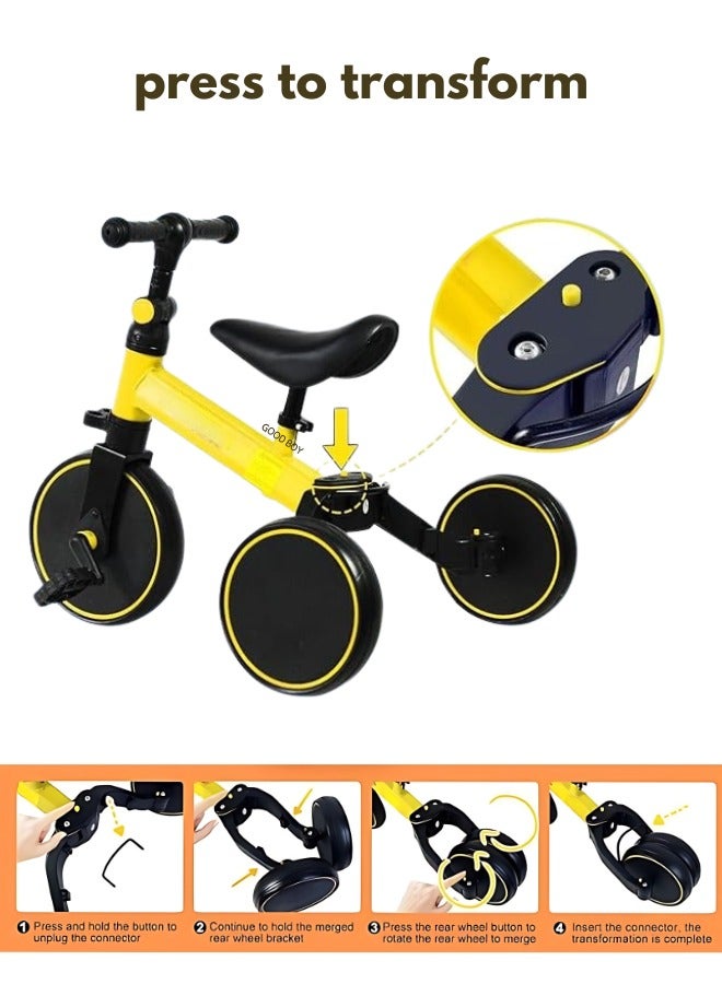 Good Boy 3-in-1 Convertible Balance Bike & Toddler Trike for 1-4 Years | Adjustable Seat, Indoor/Outdoor Use | First Birthday Gift (Yellow) - Image 3
