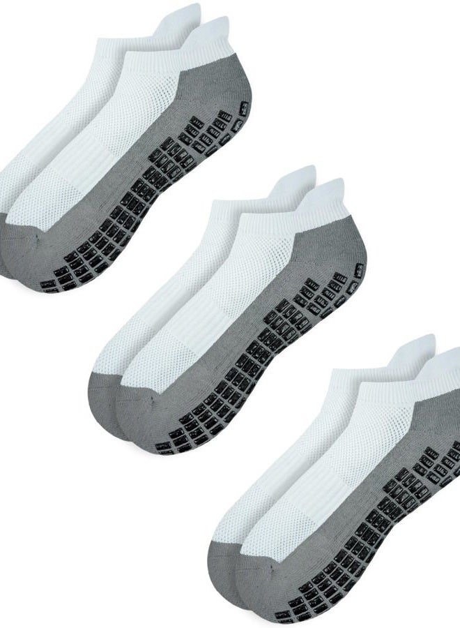 RATIVE Super Grips Anti Slip Non Skid Yoga Hospital Socks for Adults Men Women (Large, 3-Pairs/White) - Image 1