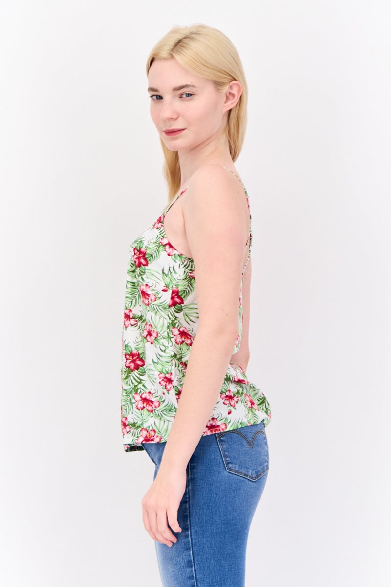 VERO MODA تي شيرت نسائي بلا أكمام بتصميم زهور، أخضر - Image 2