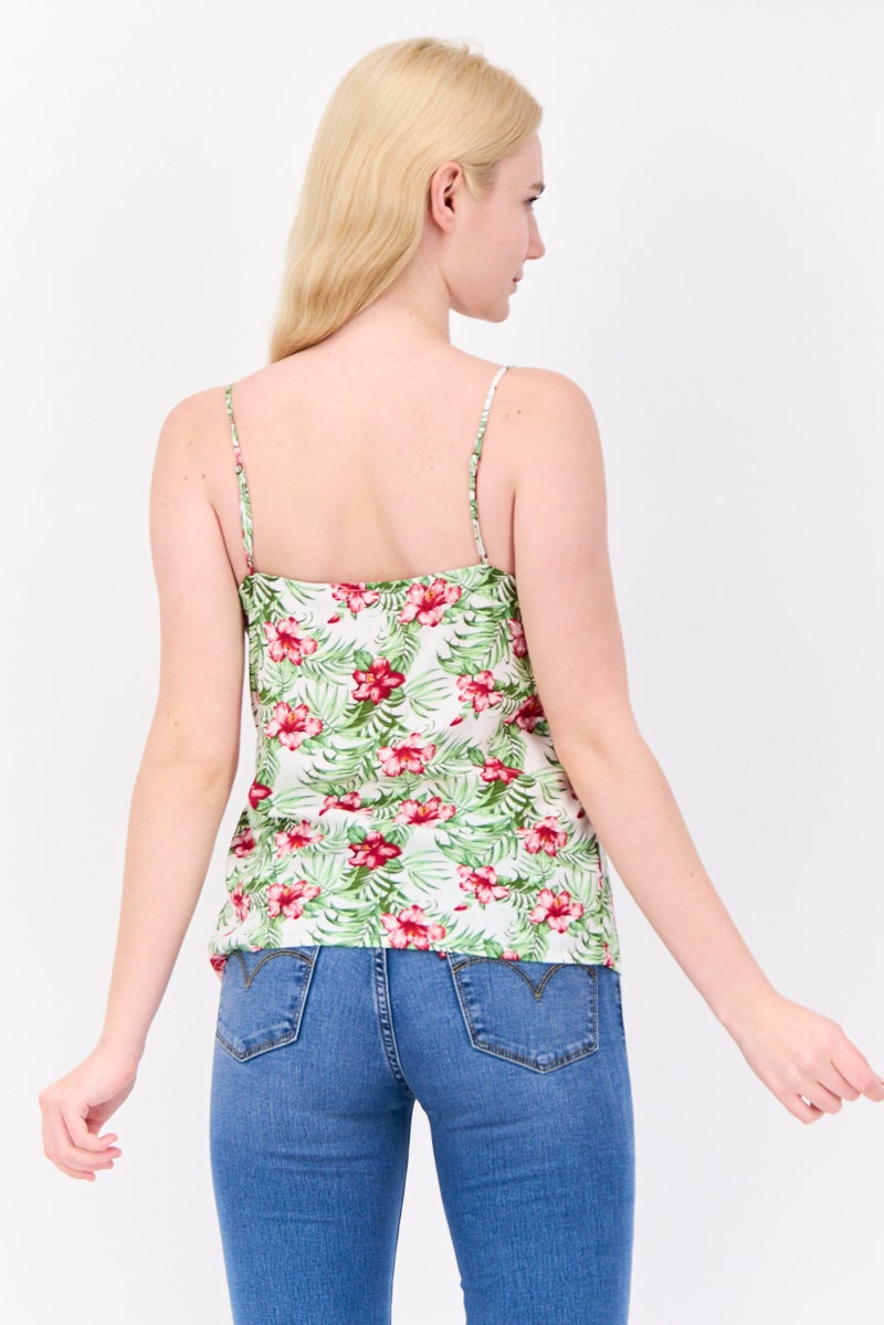 VERO MODA تي شيرت نسائي بلا أكمام بتصميم زهور، أخضر - Image 3