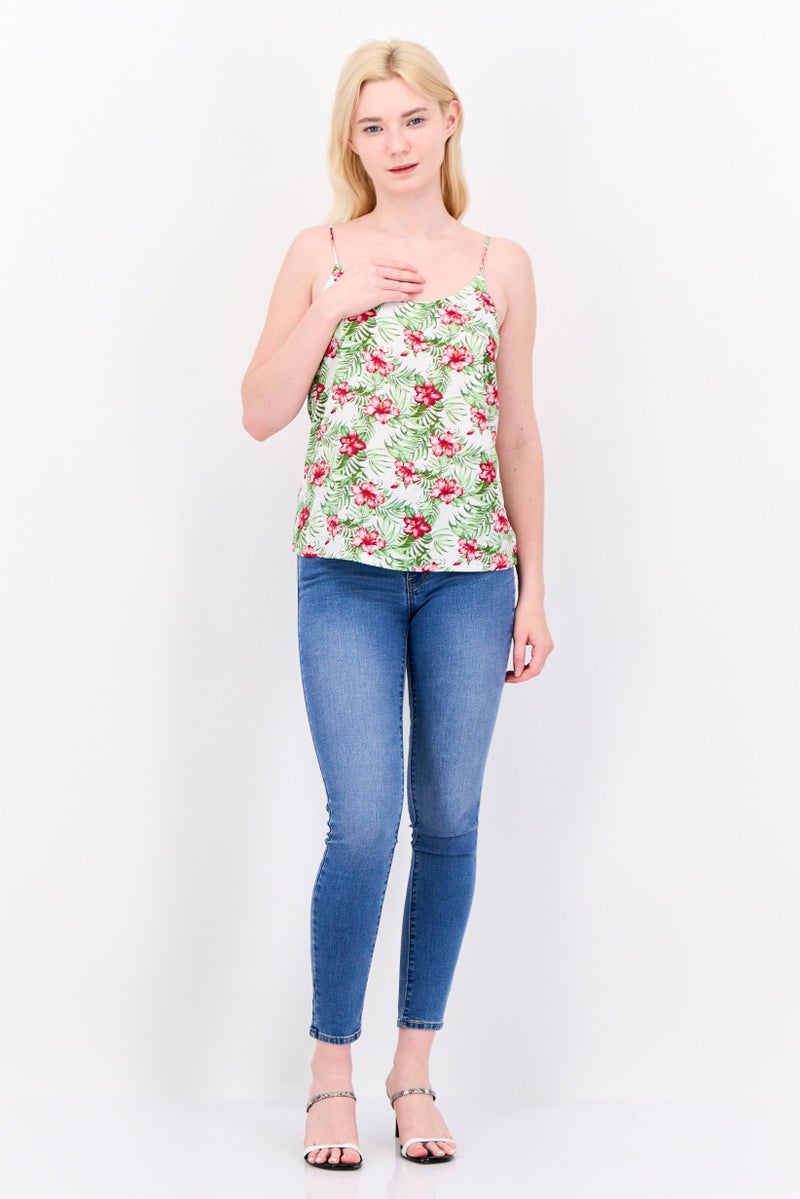 VERO MODA تي شيرت نسائي بلا أكمام بتصميم زهور، أخضر - Image 4