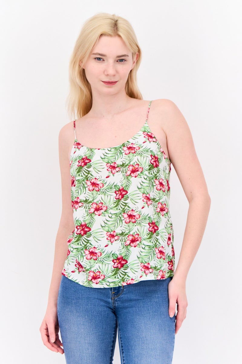 VERO MODA تي شيرت نسائي بلا أكمام بتصميم زهور، أخضر - Image 1