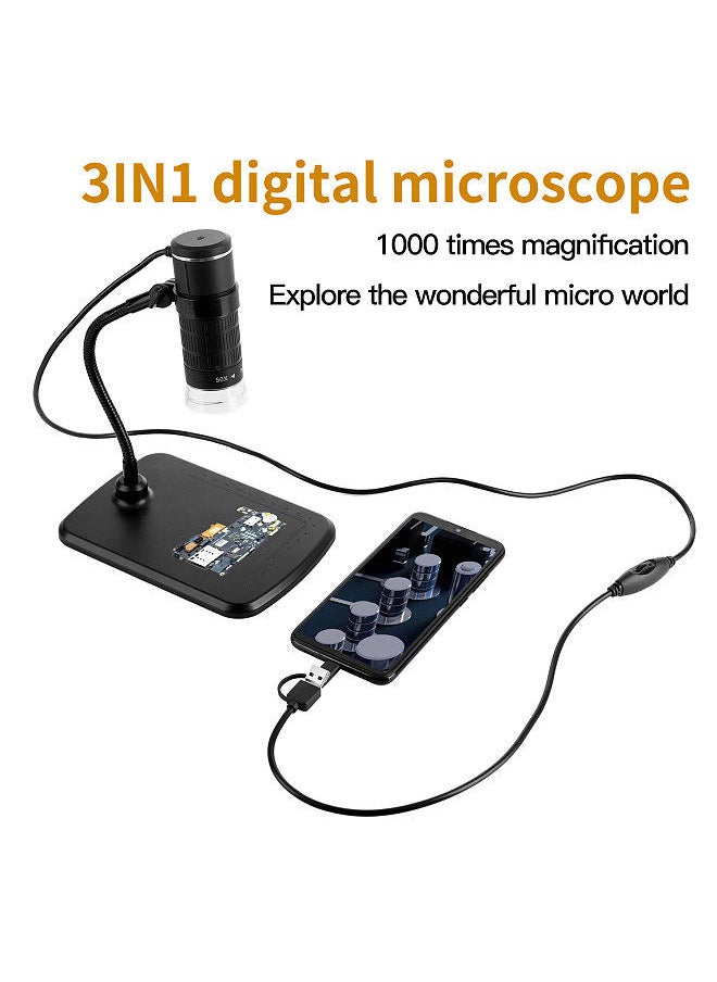 Generic - 3-in-1 Digital Microscope 1000X Magnification HD 1080P Mobile Phone Microscope with Type-C+Android+Computer 3 in 1 Cable - Image 1